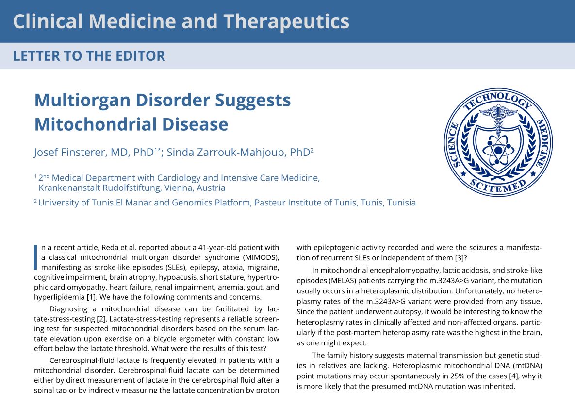 Multiorgan Disorder Suggests Mitochondrial Disease